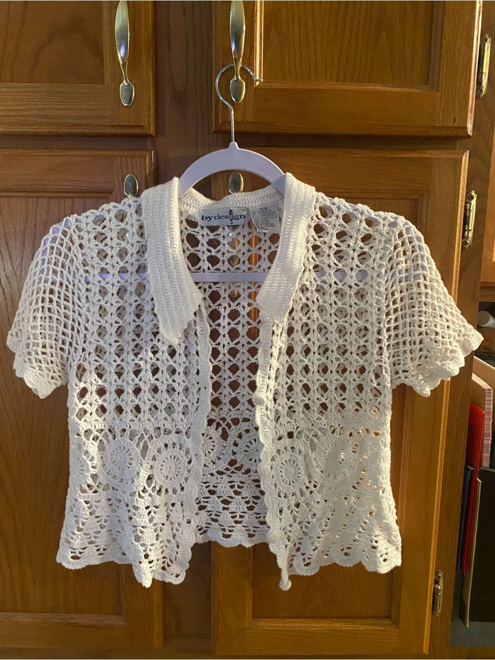 Vintage By Design Cream Crochet Short-Sleeve Cardigan